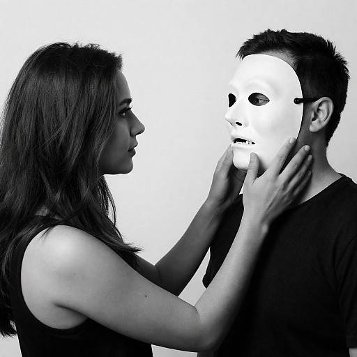 Woman Touching Grotesque Masked Man