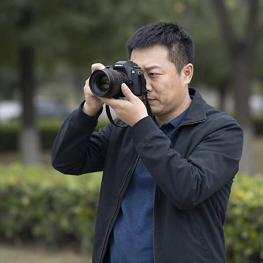 Concentrated Photographer in a Park