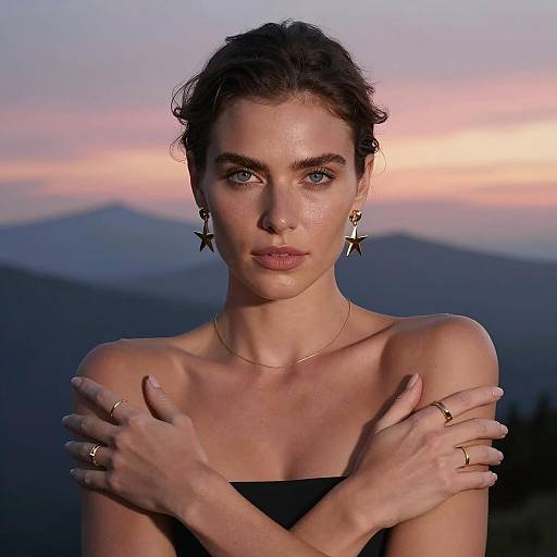 Serene Portrait Against a Sunset Background