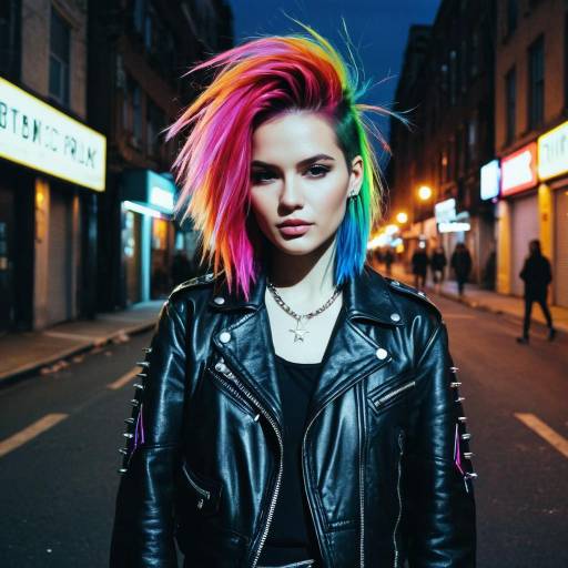 Fashion Model with Rainbow Hair and Punk Leather Jacket Fashion Model with Rainbow Hair and Punk Leather Jacket