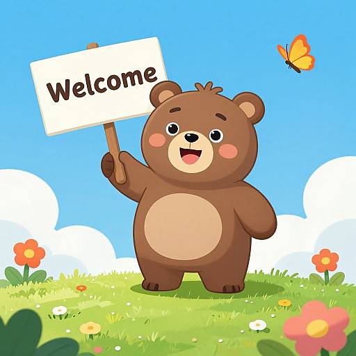 Cute brown cartoon bear with 