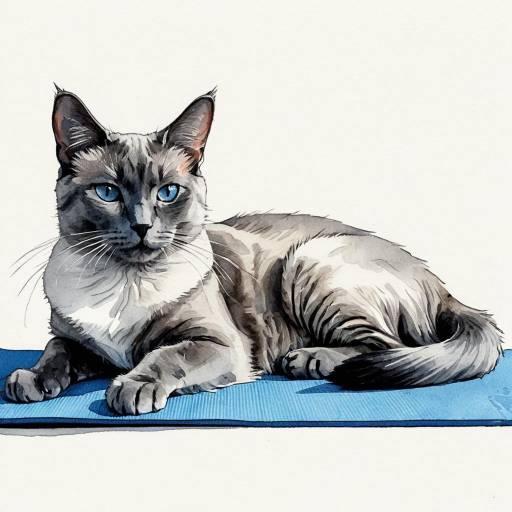Serene Gray Siamese Cat Watercolor Art