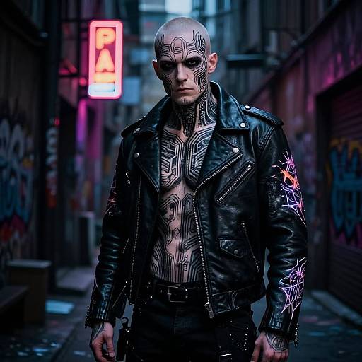 Inkpunk Warrior in Neon Alley