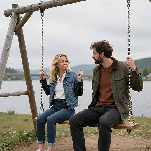 Romantic Swing Scene by the Lake