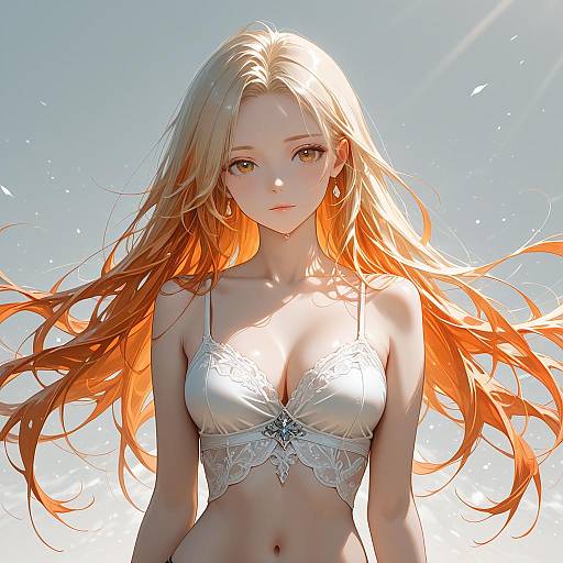 Anime Style Blonde Girl with Flowing Hair