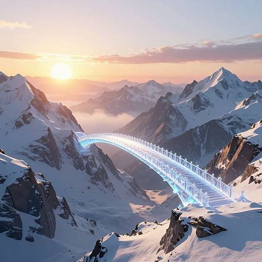 Surreal 3D Crystal Bridge Sunrise