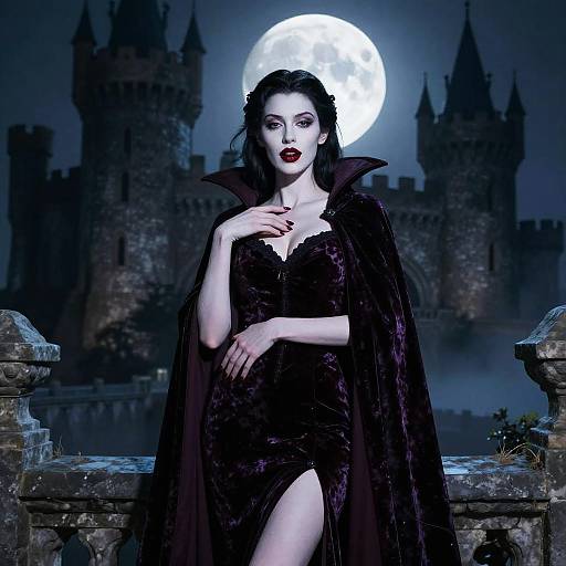 Seductive Female Vampire in Velvet Cloak