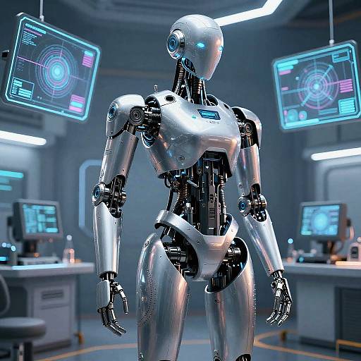Advanced AI Robot in Futuristic Lab