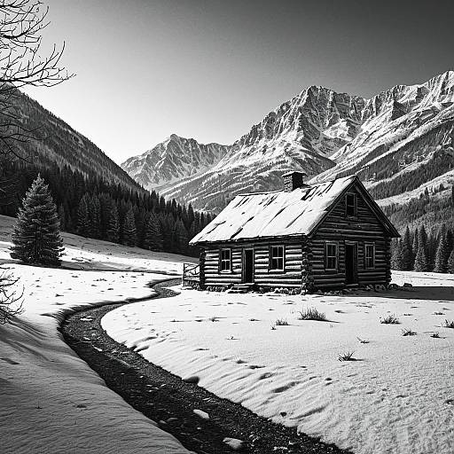 Snowy Rustic Cabin in Mountain Valley