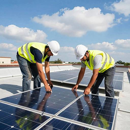 Workers Installing Solar Panels Outdoors