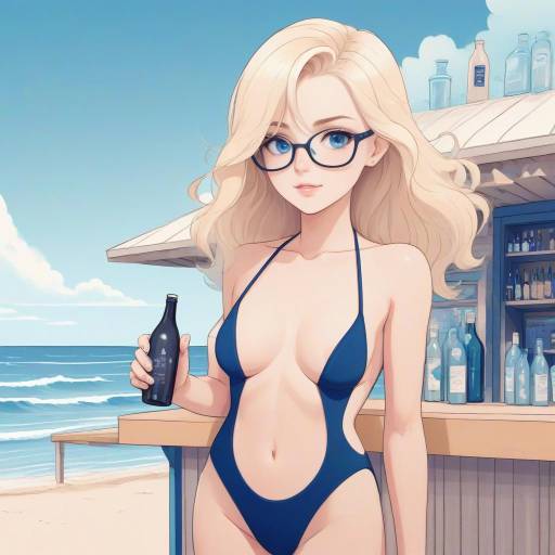 Anime Beach Scene with Blonde Woman