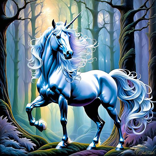 Majestic Unicorn in Enchanted Forest Majestic Unicorn in Enchanted Forest