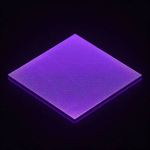 Digital image of a glowing, purple LED square with a grid pattern, centered against a completely black background.