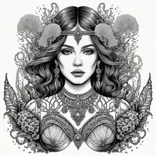 Intricate Black and White Fantasy Portrait of a Woman