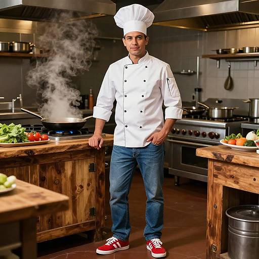 Confident Chef in Bustling Kitchen
