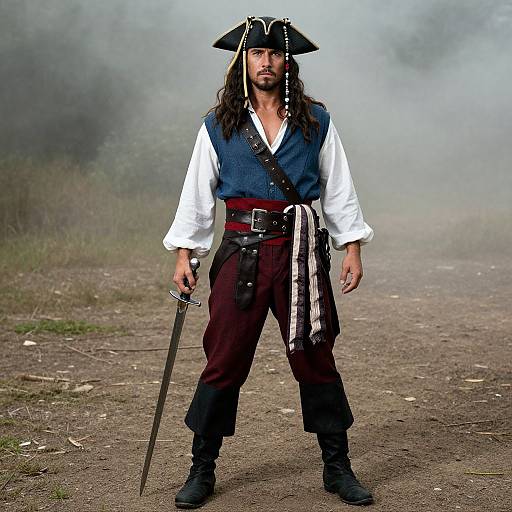 Adventurous Pirate in Rugged Landscape