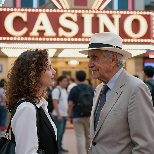Charming Conversation in Front of Casino