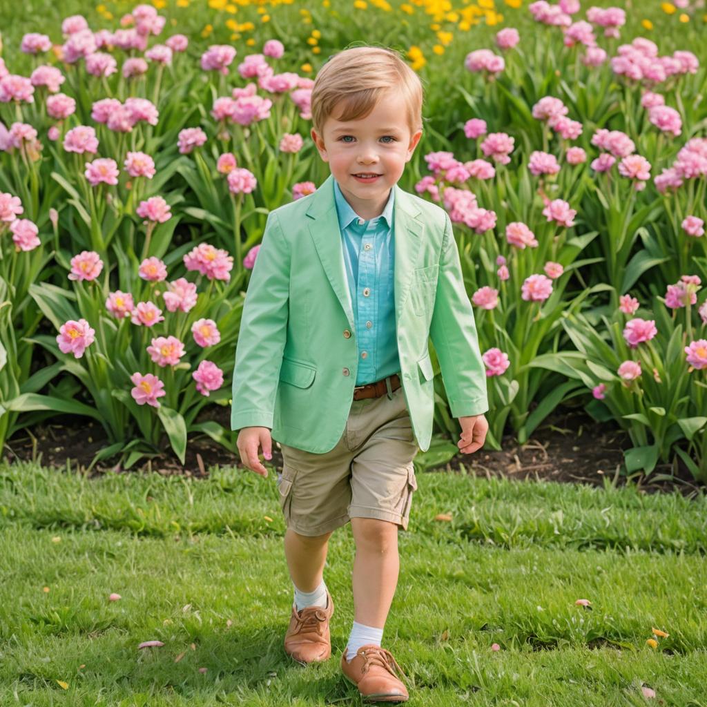 Spring Boy's Easter Outfit in Flower Field