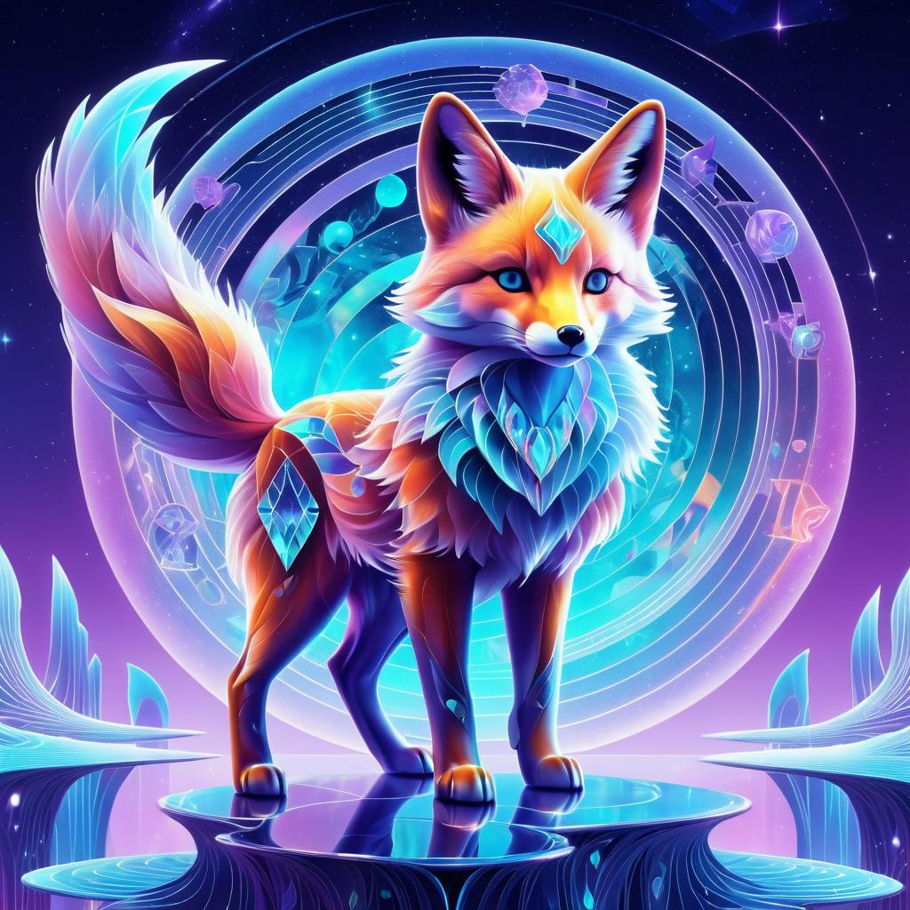 Surreal Holographic Fox Fantasy Illustration