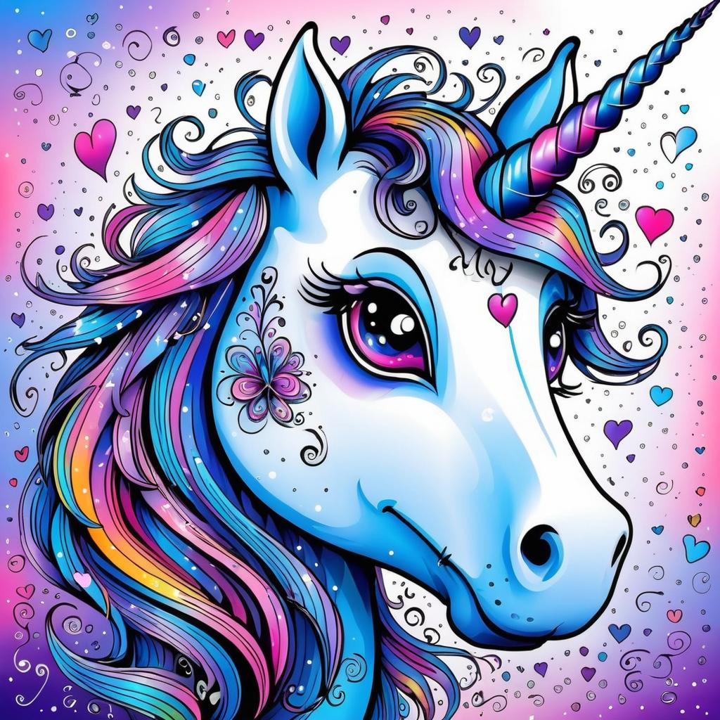 Whimsical Tim Burton Style Unicorn Cartoon