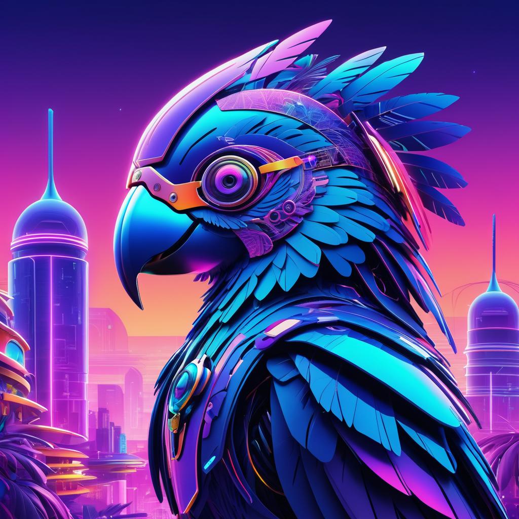 Futuristic Parrot in Retro Cyberpunk Art