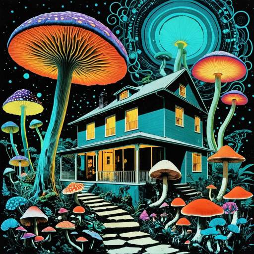 Psychedelic House with Bioluminescent Mushrooms Psychedelic House with Bioluminescent Mushrooms