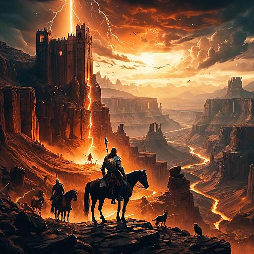 Heroic Warrior Facing Skyward Mystic Tower