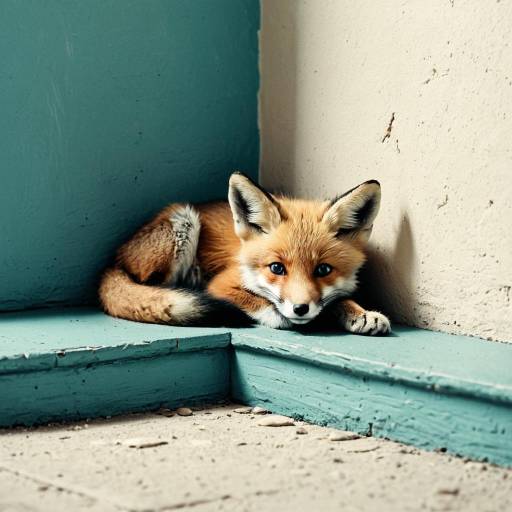 Timid Fox Cub Lying in Corner