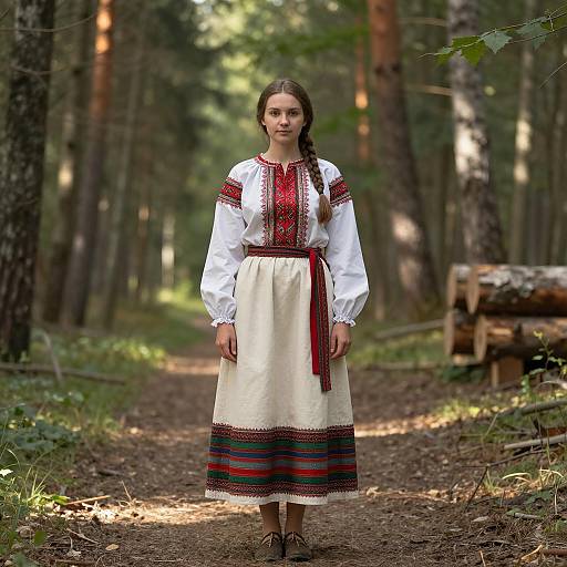 Serene Russian Peasant Dress in Forest