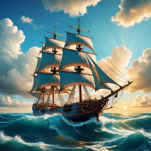 Sailing Ship on Ocean at Sunset