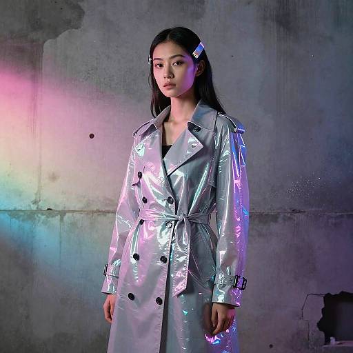 Vaporwave Brutalist Woman in PVC Trench Coat