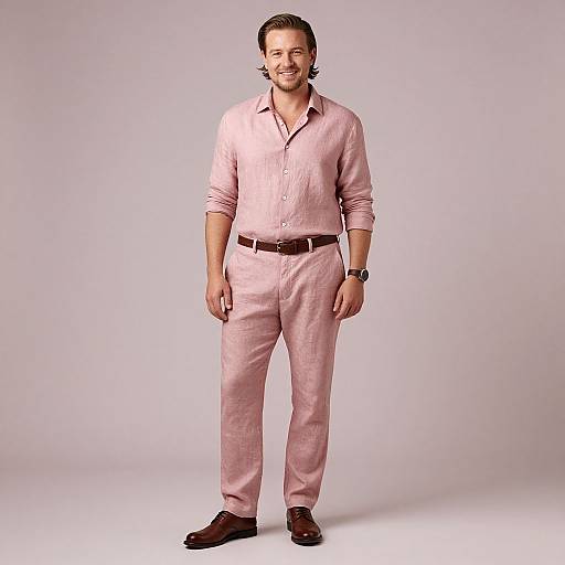 Smiling Man in Blush Pink Outfit
