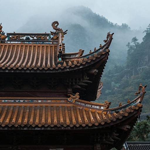 Ancient Chinese Temple with Dragon Roof