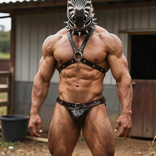 Photorealistic Muscular Anthro Zebra on Farm