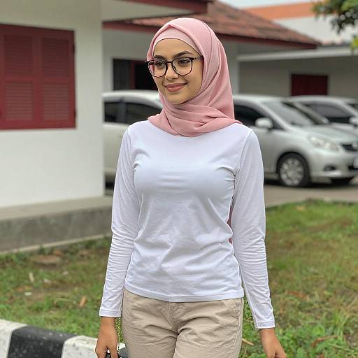 Confident Young Woman in Pink Hijab