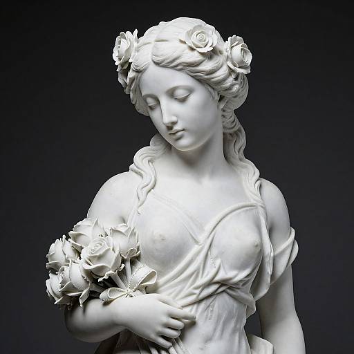 Marble Statue of Woman with Roses