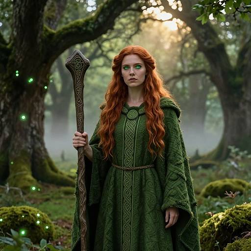 Serene Celtic Druidess in Mystical Forest