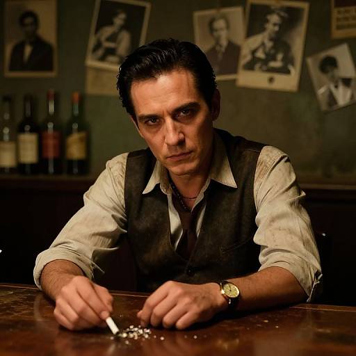 Vintage Noir Gangster in Backroom