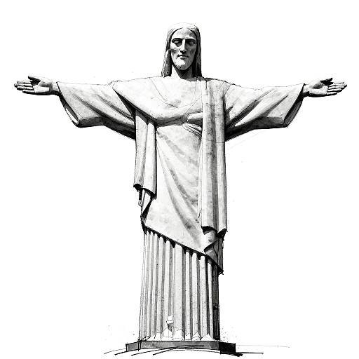 Dynamic Black-and-White Christ Statue Sketch