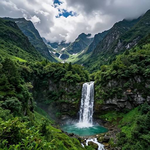 Lush Mountain Waterfall Landscape
