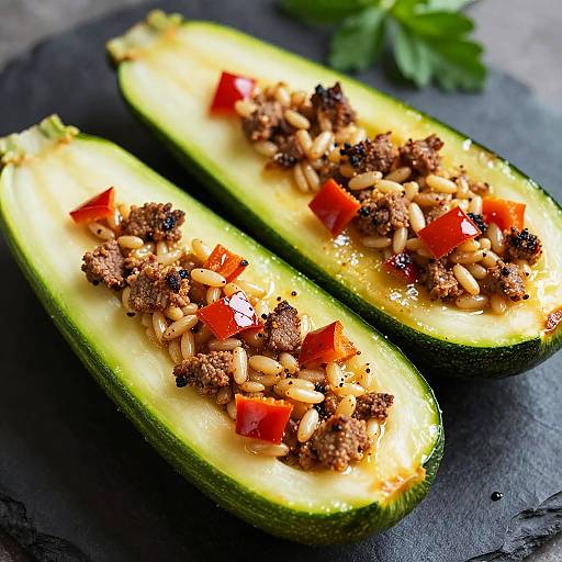 Roasted Zucchini with Grain and Meat Filling