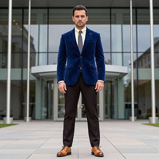 Confident Man in Royal Blue Velvet Blazer