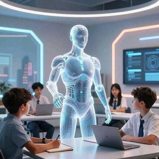 Glowing AI Tutor in Futuristic Classroom