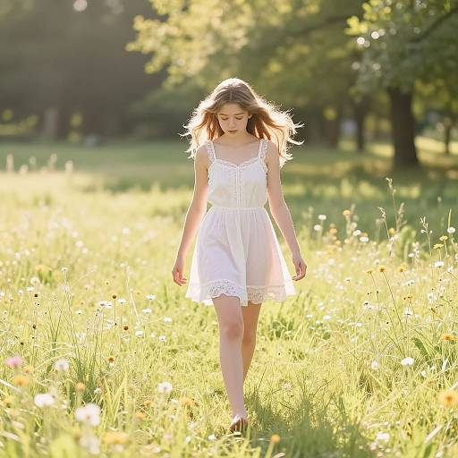 Teenage Girl in Sunlit Meadow