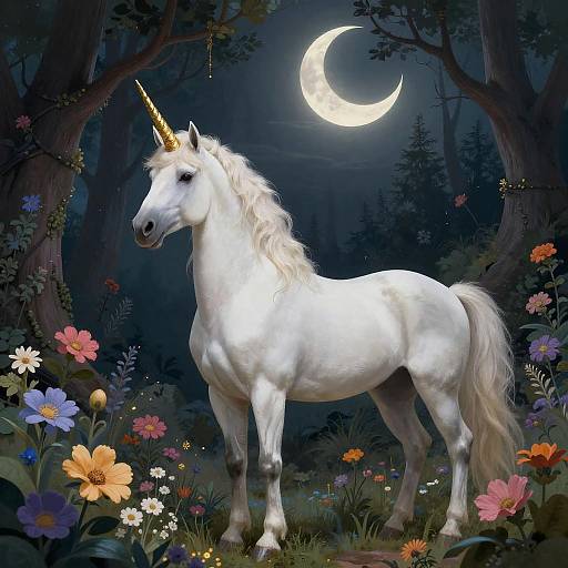 White Unicorn in Enchanted Forest