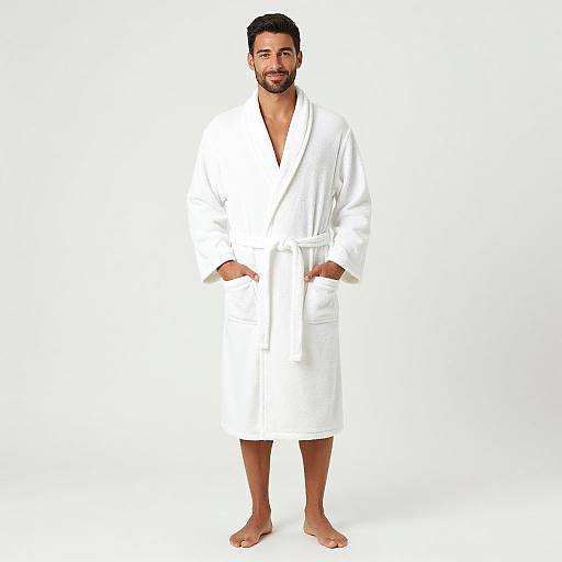 Casual Handsome Man in White Bathrobe