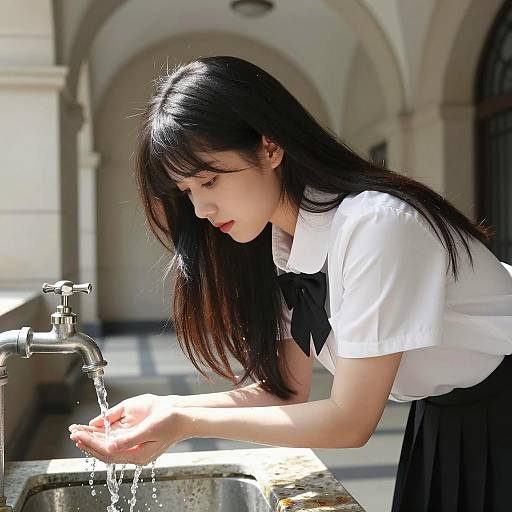 Asian Woman Gracefully Catching Water