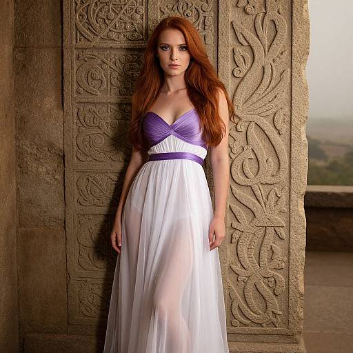 Elegant Red-Haired Model by Ancient Wall