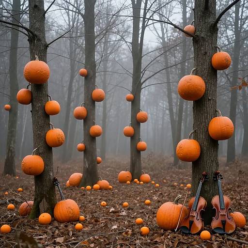Surreal Forest of Pumpkins and Violins