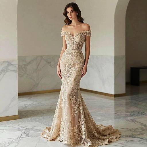 Elegant Woman in Nude Mermaid Gown